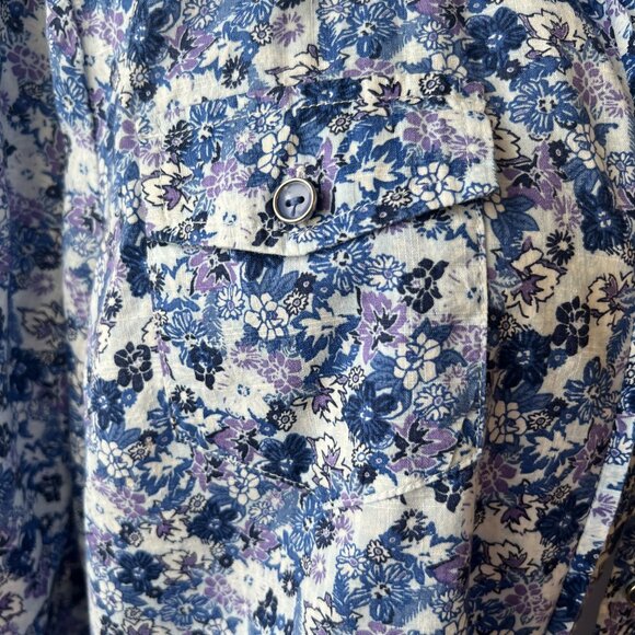 Karen Scott Blue Floral Button Down Shirt - Picture 2 of 9